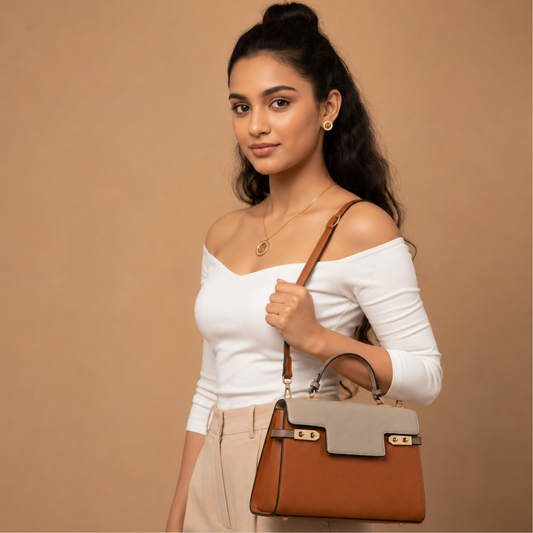 Premium Brown Women Handbag with Adjustable Sling Strap