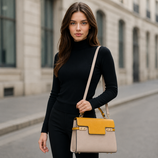 Premium Yellow Women Handbag with Adjustable Sling Strap