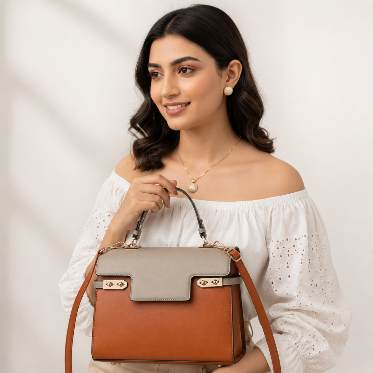Premium Brown Women Handbag with Adjustable Sling Strap
