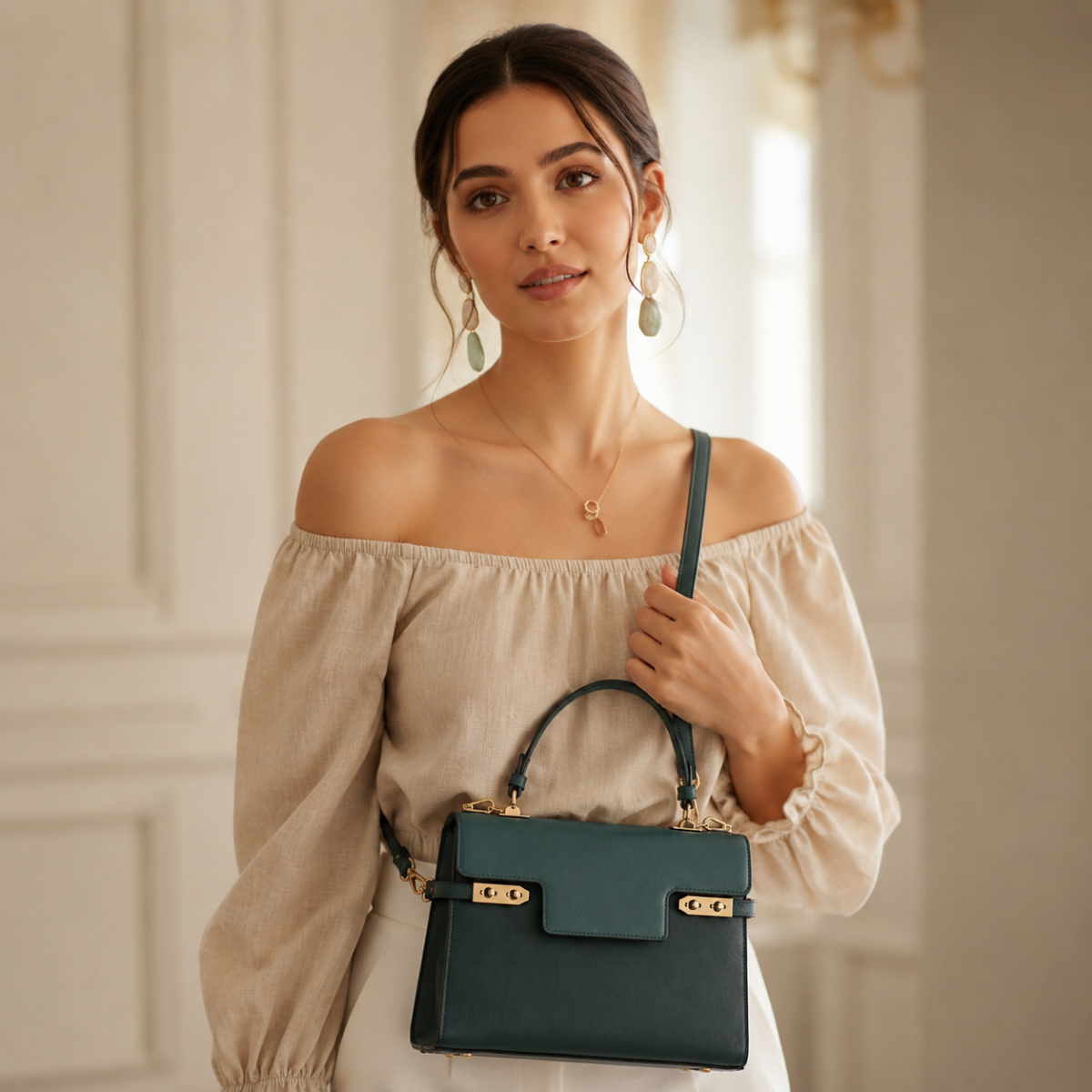 Premium Green Women Handbag with Adjustable Sling Strap