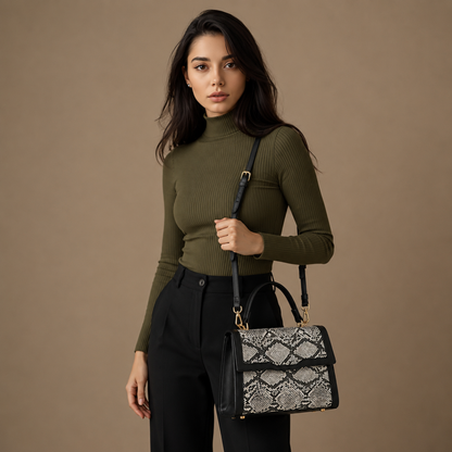Premium Black Women Handbag with Adjustable Sling Strap