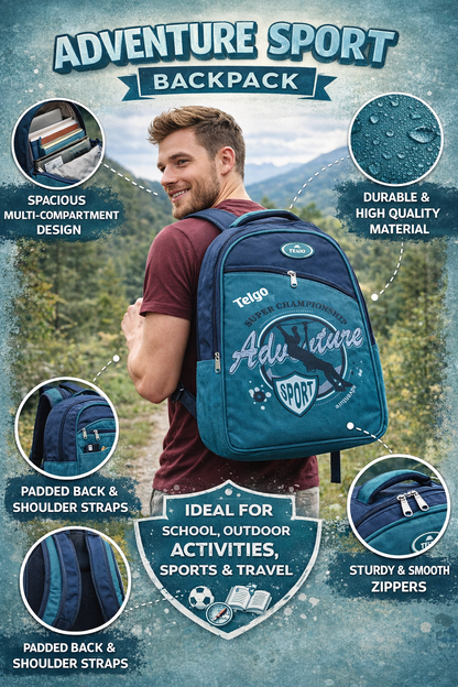 Telgo Adventure Blue Sport Backpack for Boys & Girls