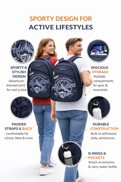 Telgo Adventure Black Sport Backpack for Boys & Girls