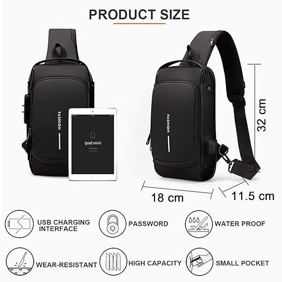 Anti Theft Sling Bag with USB Charging Cable