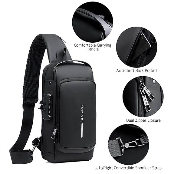 Anti Theft Sling Bag with USB Charging Cable