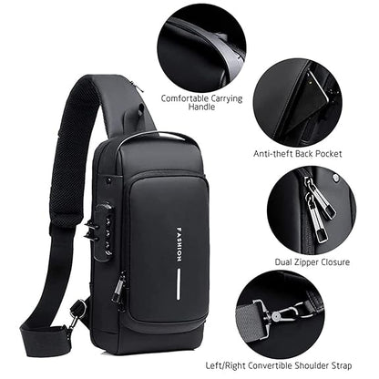 Anti Theft Sling Bag with USB Charging Cable