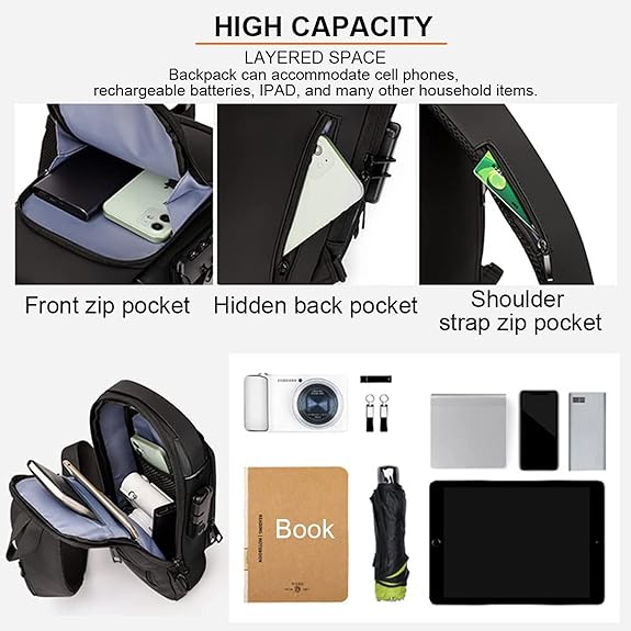 Anti Theft Sling Bag with USB Charging Cable
