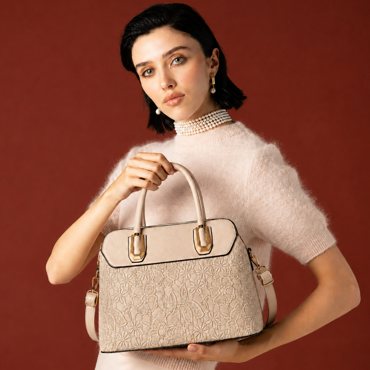 Premium Apricot Women Handbag with Adjustable Sling Strap